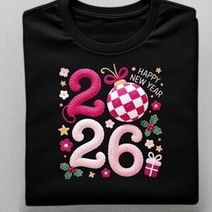 Cozy Crochet" Happy New Year 2026 T-shirt Custom S M L XL XXL Black, pink colors